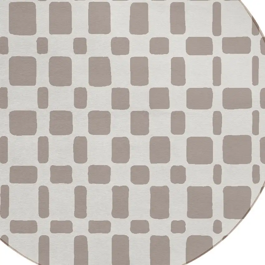 8' Taupe And Beige Round Geometric Washable Indoor Outdoor Area Rug Photo 4