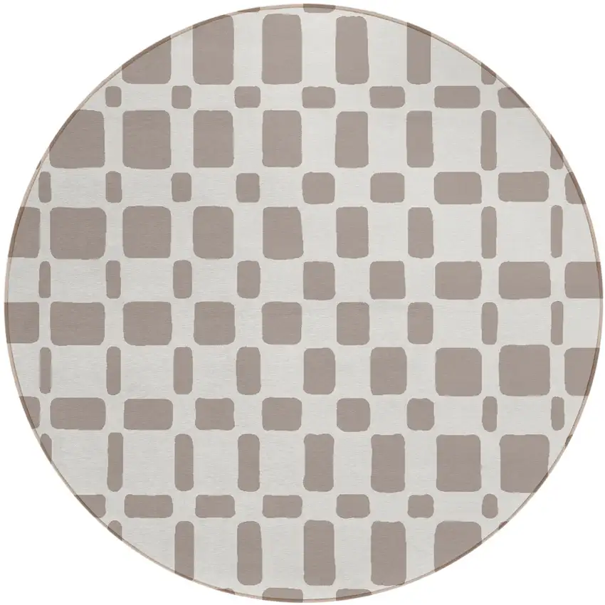 8' Taupe And Beige Round Geometric Washable Indoor Outdoor Area Rug Photo 2