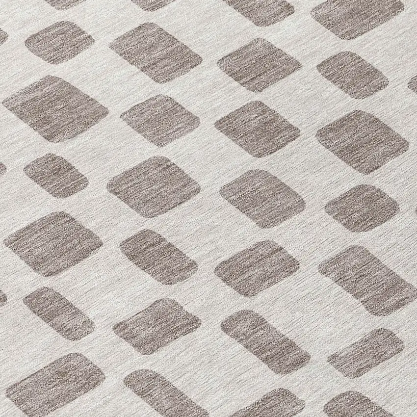 8' Taupe And Beige Round Geometric Washable Indoor Outdoor Area Rug Photo 8