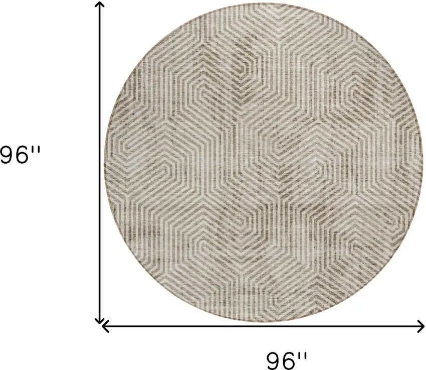 8' Taupe And Beige Round Geometric Washable Indoor Outdoor Area Rug Photo 3
