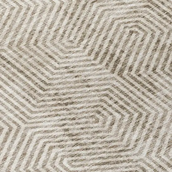 8' Taupe And Beige Round Geometric Washable Indoor Outdoor Area Rug Photo 4