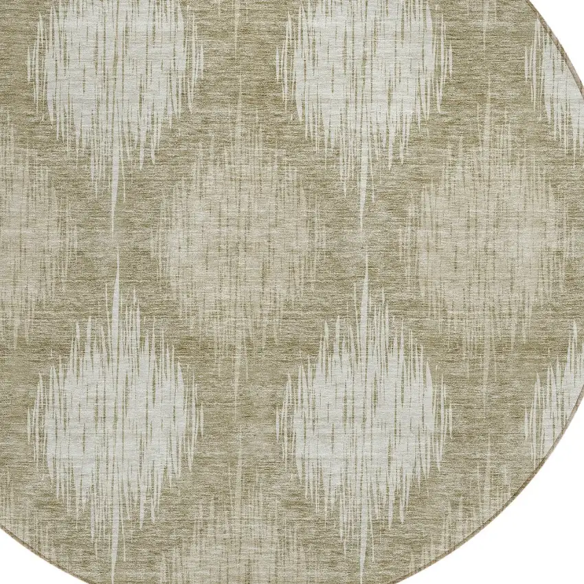 8' Taupe And Beige Round Ikat Washable Indoor Outdoor Area Rug Photo 6