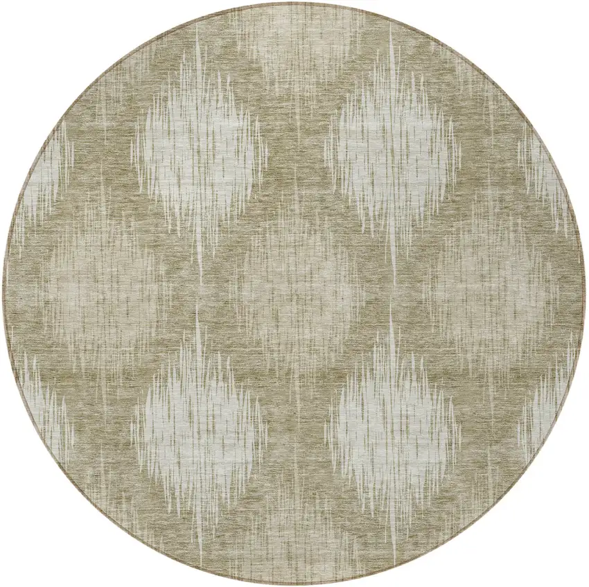 8' Taupe And Beige Round Ikat Washable Indoor Outdoor Area Rug Photo 7