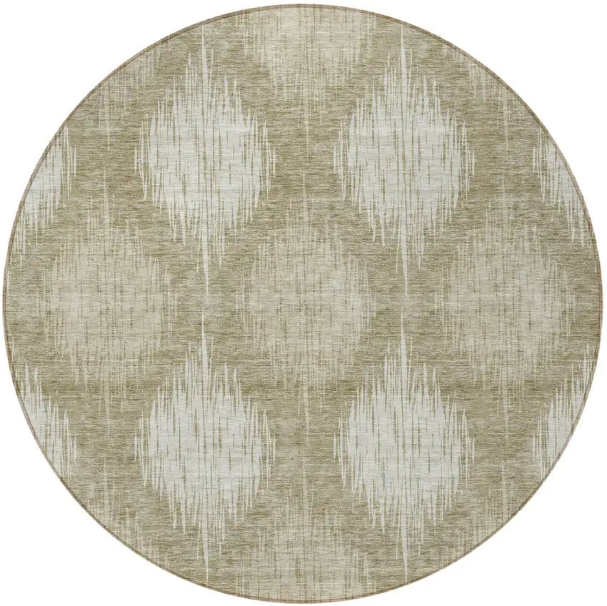 8' Taupe And Beige Round Ikat Washable Indoor Outdoor Area Rug Photo 7
