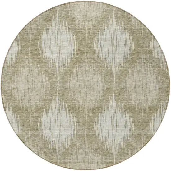 8' Taupe And Beige Round Ikat Washable Indoor Outdoor Area Rug Photo 7