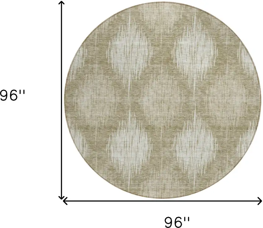 8' Taupe And Beige Round Ikat Washable Indoor Outdoor Area Rug Photo 3