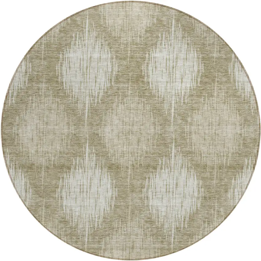 8' Taupe And Beige Round Ikat Washable Indoor Outdoor Area Rug Photo 2