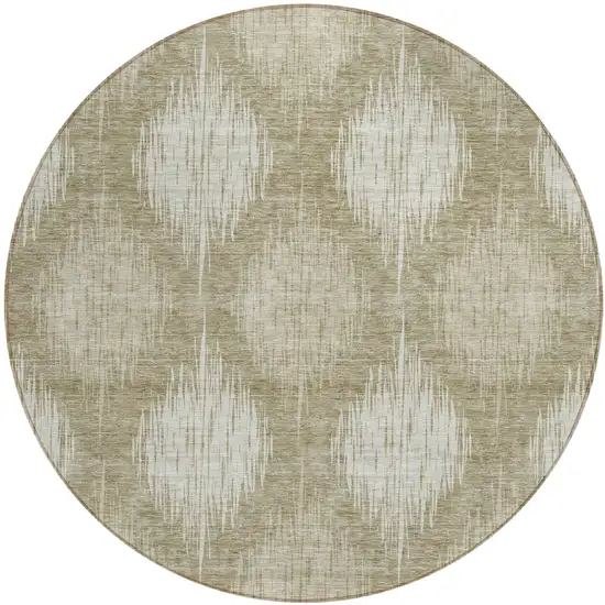8' Taupe And Beige Round Ikat Washable Indoor Outdoor Area Rug Photo 2