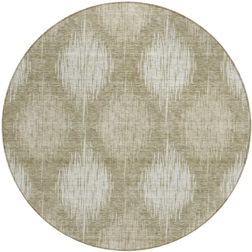 8' Taupe And Beige Round Ikat Washable Indoor Outdoor Area Rug Photo 2
