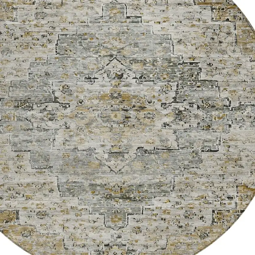8' Taupe And Beige Round Medallion Washable Indoor Outdoor Area Rug Photo 4