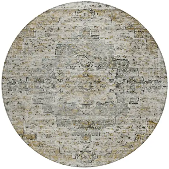 8' Taupe And Beige Round Medallion Washable Indoor Outdoor Area Rug Photo 3
