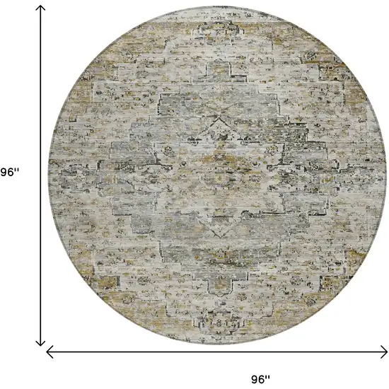 8' Taupe And Beige Round Medallion Washable Indoor Outdoor Area Rug Photo 9