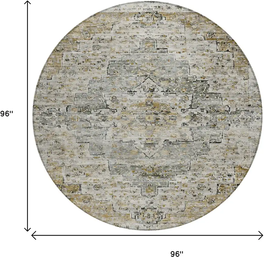 8' Taupe And Beige Round Medallion Washable Indoor Outdoor Area Rug Photo 9