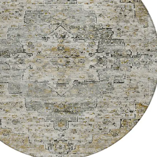 8' Taupe And Beige Round Medallion Washable Indoor Outdoor Area Rug Photo 8