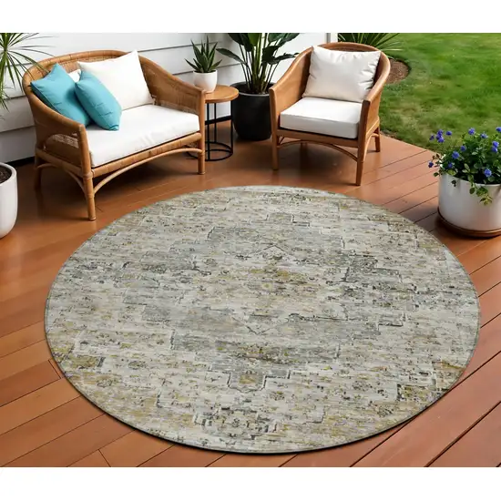 8' Taupe And Beige Round Medallion Washable Indoor Outdoor Area Rug Photo 2