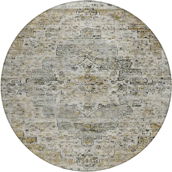 8' Taupe And Beige Round Medallion Washable Indoor Outdoor Area Rug Photo 1