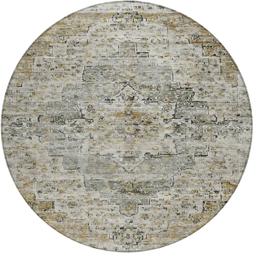 8' Taupe And Beige Round Medallion Washable Indoor Outdoor Area Rug Photo 1