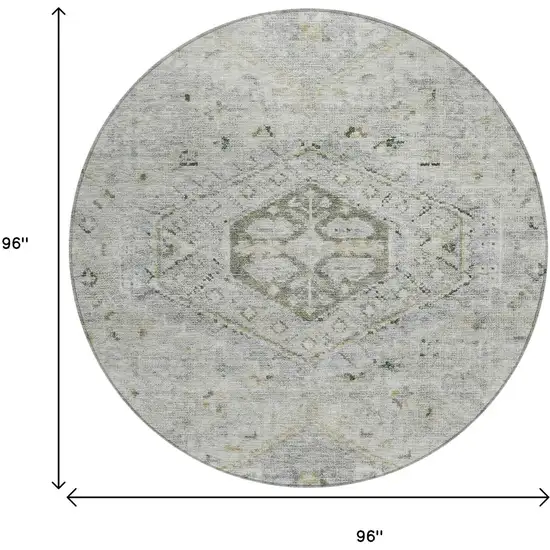 8' Taupe And Beige Round Medallion Washable Indoor Outdoor Area Rug Photo 7