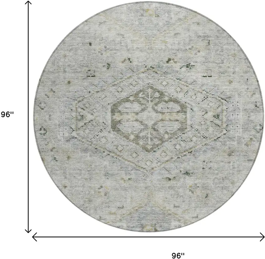 8' Taupe And Beige Round Medallion Washable Indoor Outdoor Area Rug Photo 7