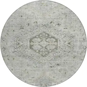 Photo of 8' Taupe And Beige Round Medallion Washable Indoor Outdoor Area Rug