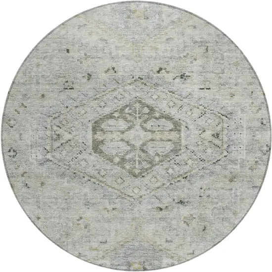 8' Taupe And Beige Round Medallion Washable Indoor Outdoor Area Rug Photo 1