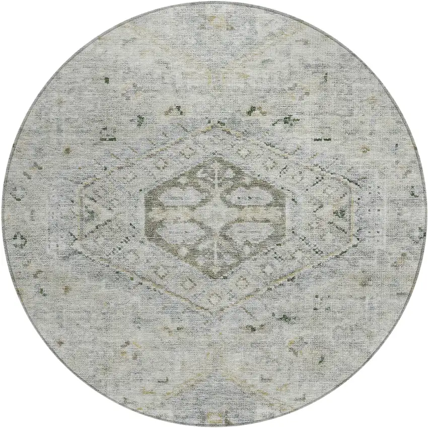 8' Taupe And Beige Round Medallion Washable Indoor Outdoor Area Rug Photo 1