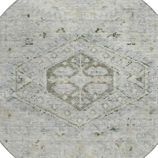 8' Taupe And Beige Round Medallion Washable Indoor Outdoor Area Rug Photo 2