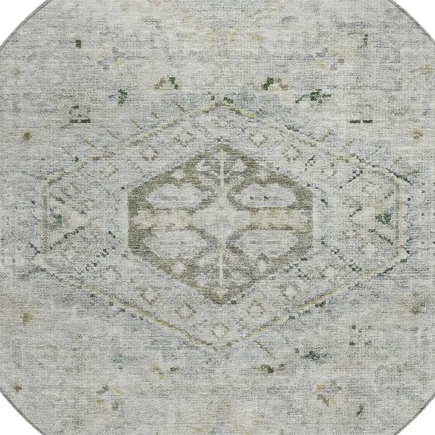 8' Taupe And Beige Round Medallion Washable Indoor Outdoor Area Rug Photo 2