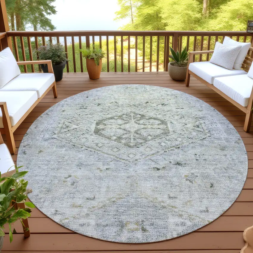 8' Taupe And Beige Round Medallion Washable Indoor Outdoor Area Rug Photo 4