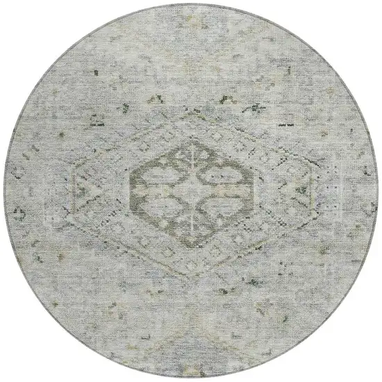 8' Taupe And Beige Round Medallion Washable Indoor Outdoor Area Rug Photo 3