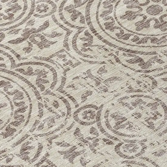 8' Taupe And Beige Round Medallion Washable Indoor Outdoor Area Rug Photo 9