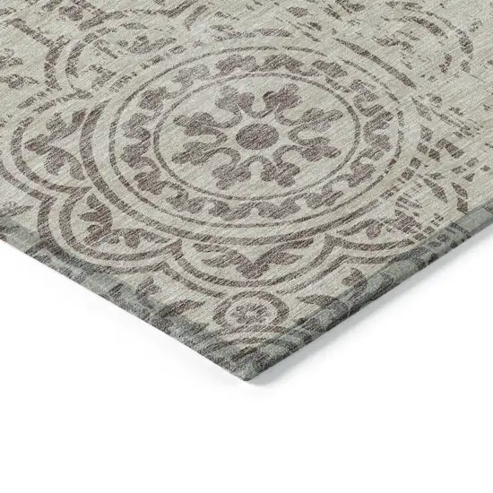 8' Taupe And Beige Round Medallion Washable Indoor Outdoor Area Rug Photo 3