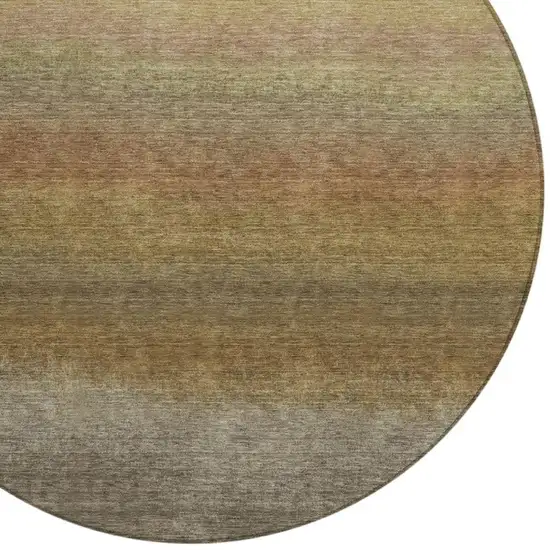 8' Taupe And Beige Round Ombre Washable Indoor Outdoor Area Rug Photo 9