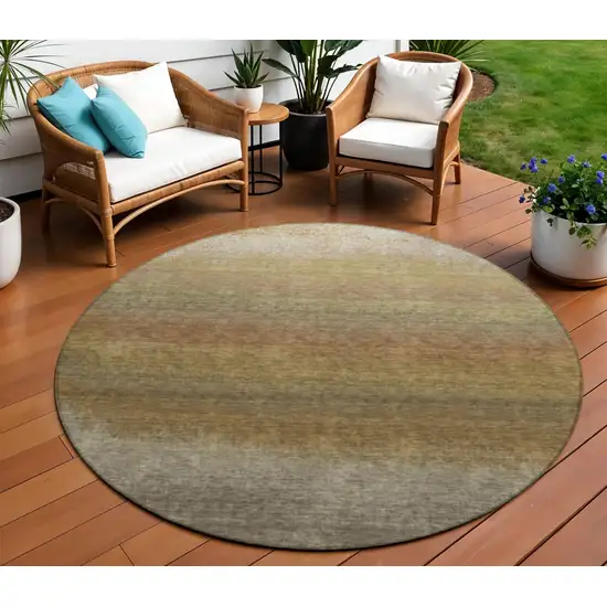 8' Taupe And Beige Round Ombre Washable Indoor Outdoor Area Rug Photo 2