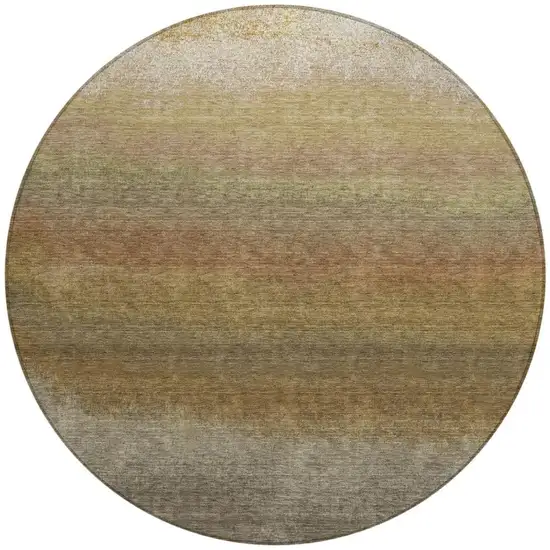 8' Taupe And Beige Round Ombre Washable Indoor Outdoor Area Rug Photo 3