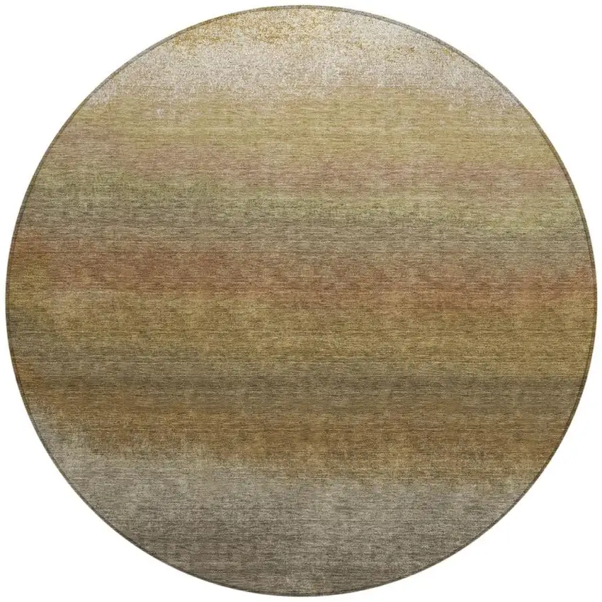 8' Taupe And Beige Round Ombre Washable Indoor Outdoor Area Rug Photo 3