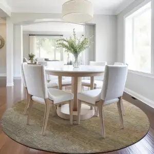 Photo of 8' Taupe And Beige Round Ombre Washable Indoor Outdoor Area Rug