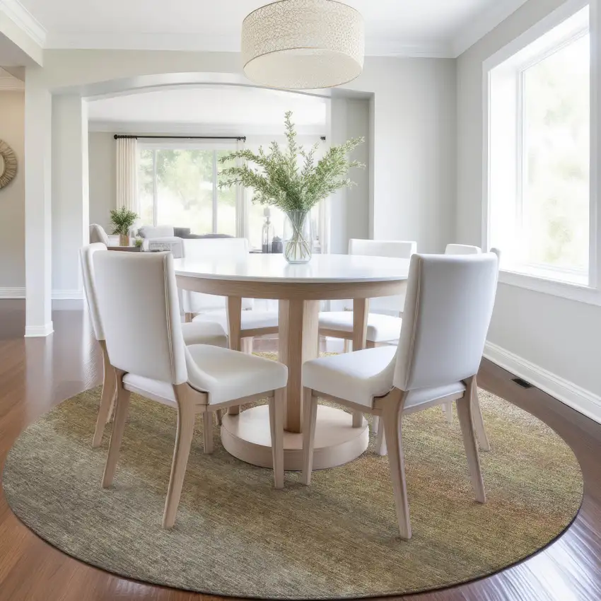 8' Taupe And Beige Round Ombre Washable Indoor Outdoor Area Rug Photo 7