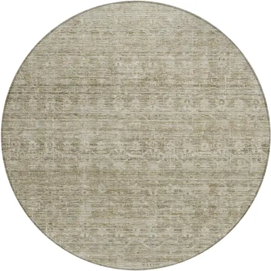 8' Taupe And Beige Round Striped Washable Indoor Outdoor Area Rug Photo 1