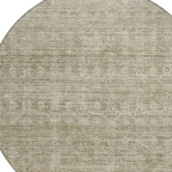 8' Taupe And Beige Round Striped Washable Indoor Outdoor Area Rug Photo 4