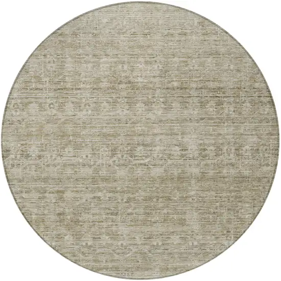 8' Taupe And Beige Round Striped Washable Indoor Outdoor Area Rug Photo 3