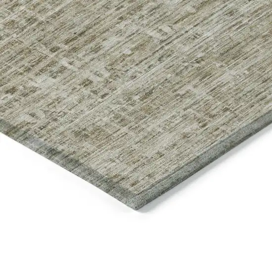 8' Taupe And Beige Round Striped Washable Indoor Outdoor Area Rug Photo 8