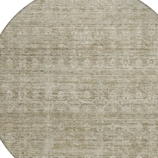 8' Taupe And Beige Round Striped Washable Indoor Outdoor Area Rug Photo 9
