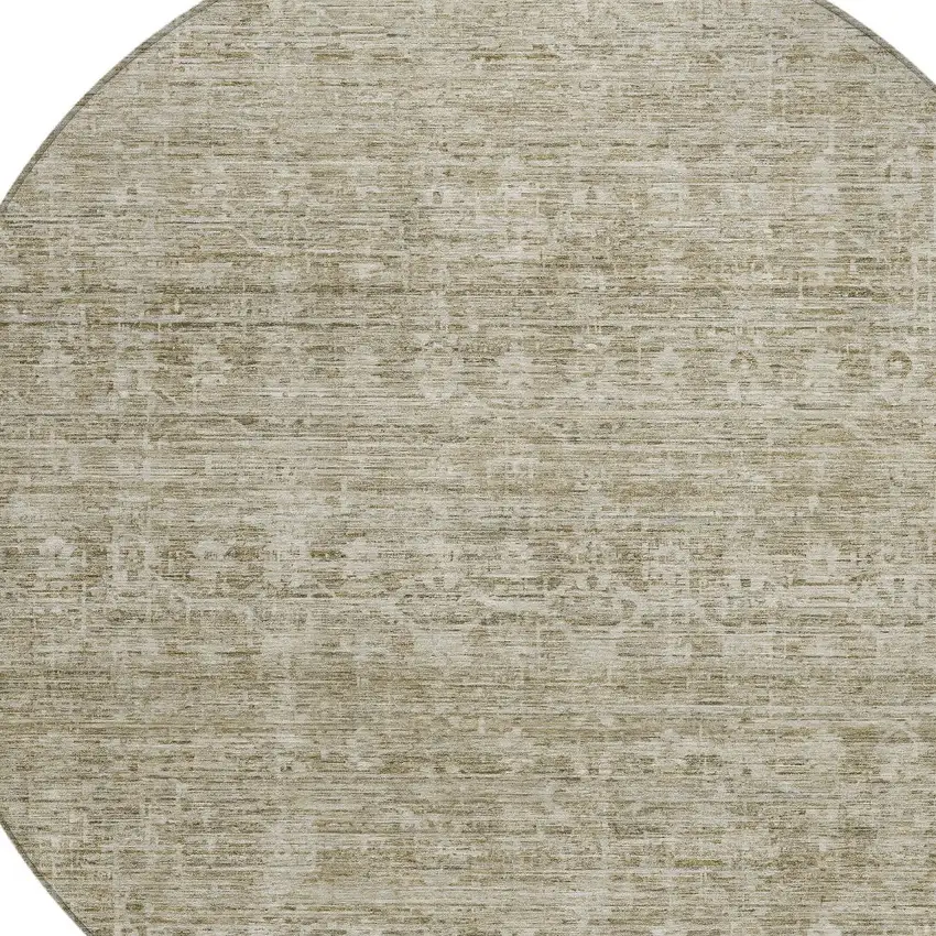 8' Taupe And Beige Round Striped Washable Indoor Outdoor Area Rug Photo 9