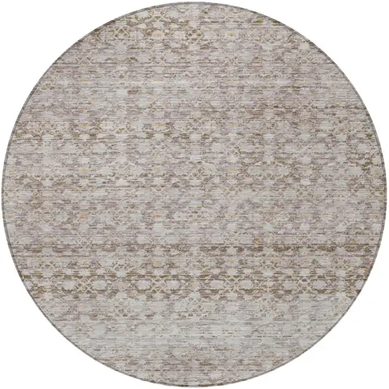 8' Taupe And Beige Round Striped Washable Indoor Outdoor Area Rug Photo 4