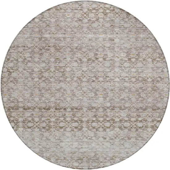 8' Taupe And Beige Round Striped Washable Indoor Outdoor Area Rug Photo 1