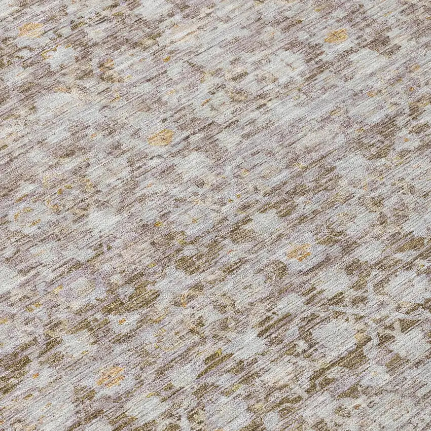 8' Taupe And Beige Round Striped Washable Indoor Outdoor Area Rug Photo 9