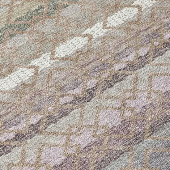 8' Taupe And Beige Round Striped Washable Indoor Outdoor Area Rug Photo 6