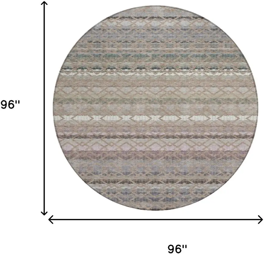 8' Taupe And Beige Round Striped Washable Indoor Outdoor Area Rug Photo 7