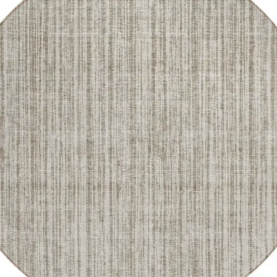 8' Taupe And Beige Round Striped Washable Indoor Outdoor Area Rug Photo 4